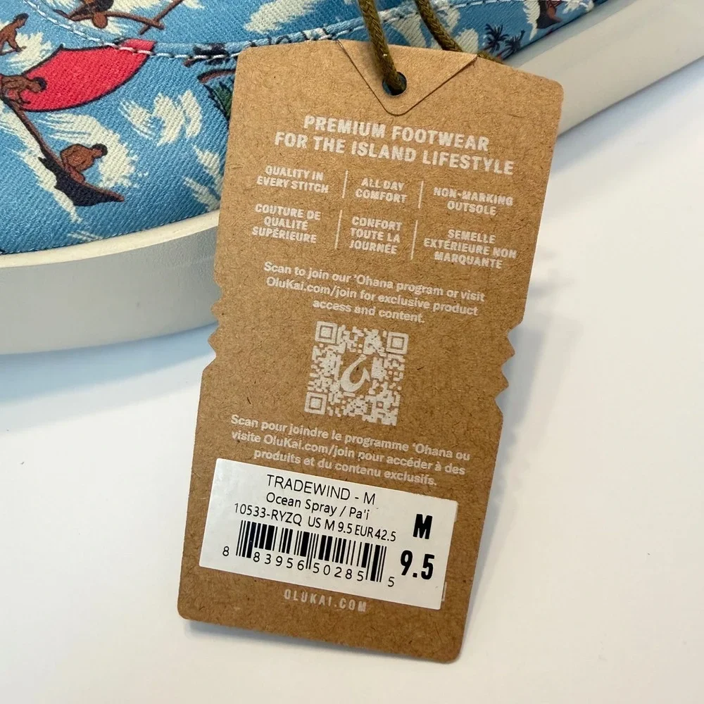 NEW OluKai x Kahala Tradewind Mens 9.5 Ocean Spray Blue Tropical Print Shoes